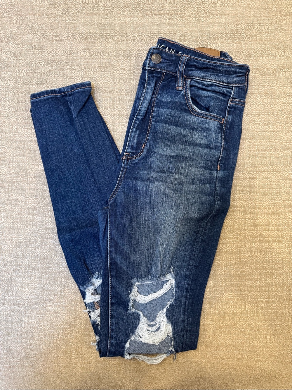 American Eagle Outfitters Dark Blue Distressed Skinny Jeans